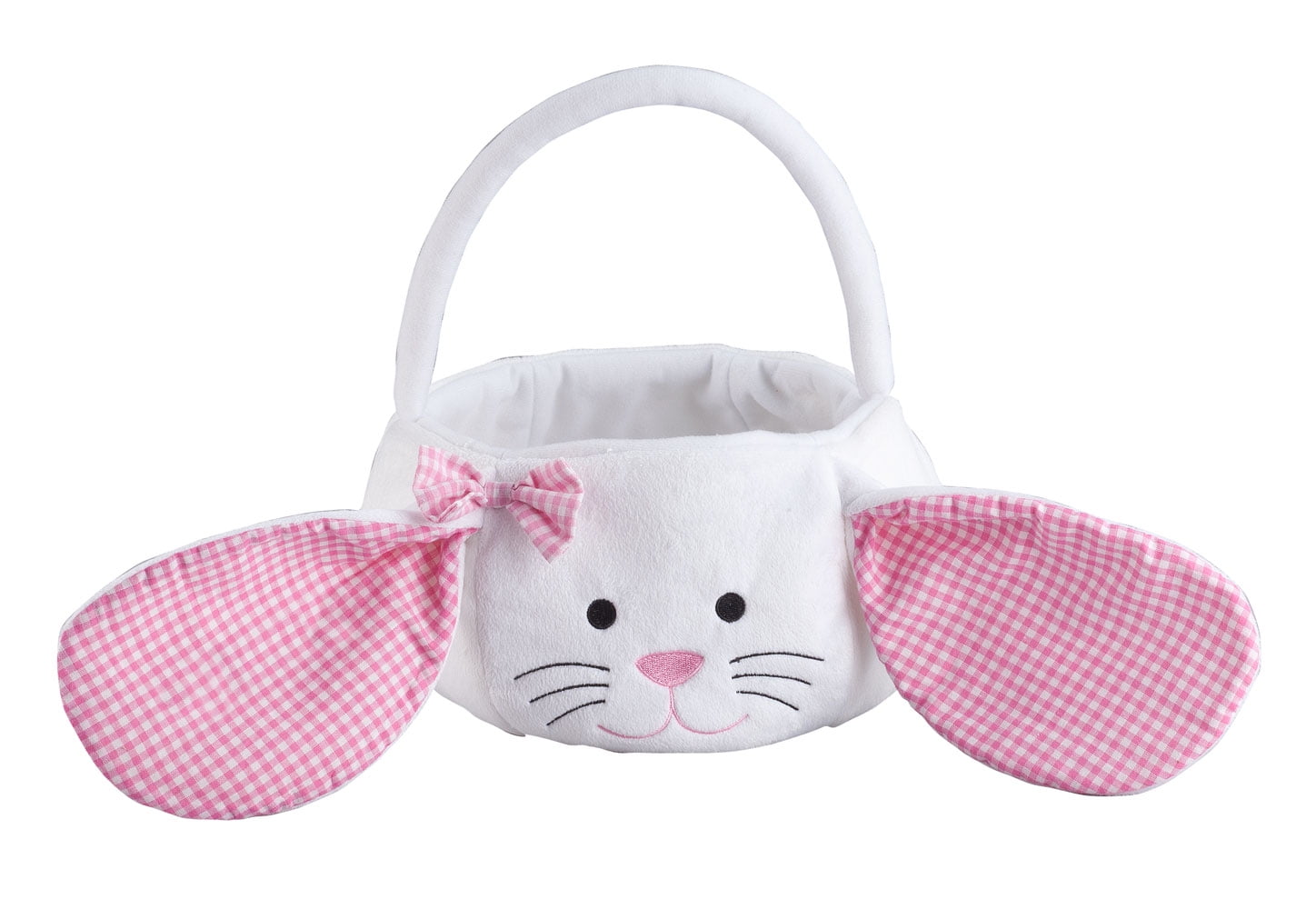 Kids Easter Basket, Plush White Bunny with Floppy Gingham Ears ...