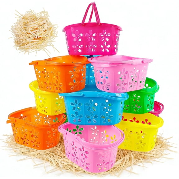 Plastic Easter Baskets 12 Pack, 6.5 X 4.5 X 3.2 In Colorful Kids Baskets With Handles, Empty Egg Hunt Containers For Easter Party Favors