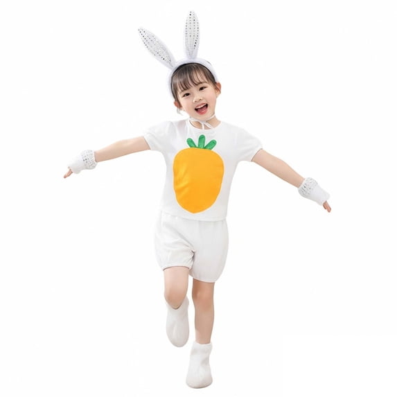 Kids Easter Bunny Short Sleeve Top Shorts and Hats Set Dress up Performance Stage Outfit 5-6 Years Girls Outfits