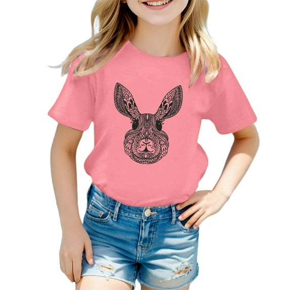 Kids Easter Bunny Shirt Toddler Boys Girls Happy Easter T Shirt Cute Bunny Rabbit Graphic Tees Tops Pink XL(5 Years-6 Years)
