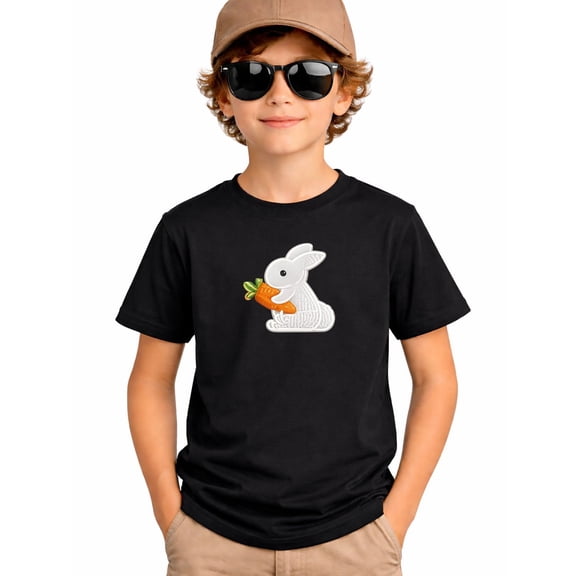 Kids Easter Bunny T-Shirt, Cute Rabbit with Carrot Graphic Tee