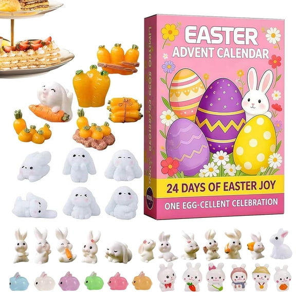 Kids Easter Countdown Calendar - 24-Day Surprise Advent Calendar with Mini Treats Behind Each Door, Festive Holiday Activity & Decorative Display,A