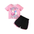 thumbnail image 1 of Kids Easter Outfit Printed Short Sleeve Tee Ruffle Shorts Two Piece Matching Casual Playwear for Girls Red 7 Years-8 Years, 1 of 7