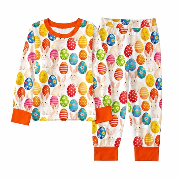 Kids Easter Pajamas For Kids Long Sleeve Crewneck Pullover Top Pants Set Easter Bunny Girl Pajamas Set 8-9 Years