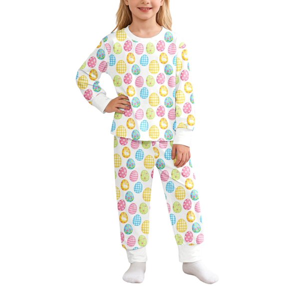 Kids Easter Pajamas Kids Crewneck Soft Long Sleeve Comfort Pajamas Top Pants Set Easter Bunny 7-8 Years Boy Pajamas