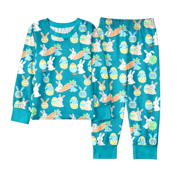 Kids Easter Pajamas Long Sleeve Crewneck Cute Print Nightwear Lounge Sets Pajamas 7Y Boys