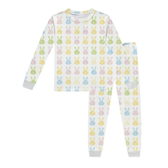 Kids Easter Pajamas Long Sleeve Crewneck Cute Print Sleepwear Loungewear Set Girls Pjs Size 6Y