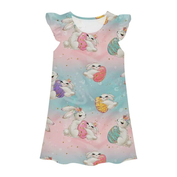 Kids Easter Princess Gown for Girls Print Dress Toddlers Casual Cute Soft Sky Blue 3 Years-4 Years