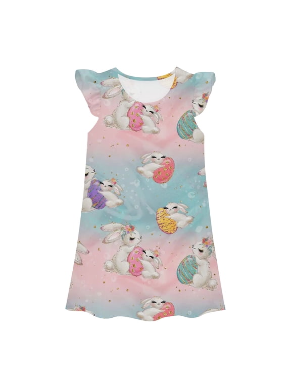 Kids Easter Princess Gown for Girls Print Dress Toddlers Casual Cute Soft Sky Blue 3 Years-4 Years