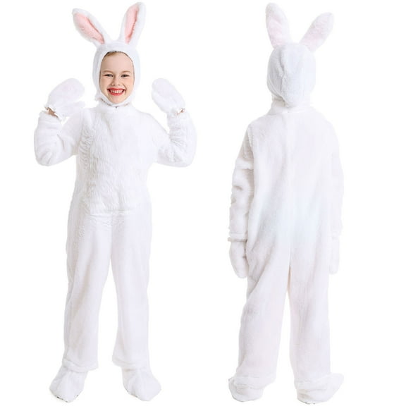 Kids Easter Rabbit Costume Bunny Animal Plush Set Christmas Halloween Cosplay Onesie, Size 8-9Y
