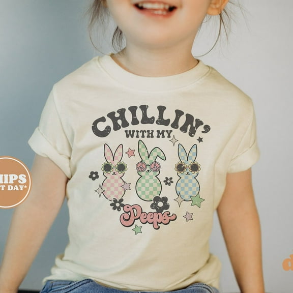 Kids Easter Shirt - Chillin' With My Peeps Kids Retro Tshirt - Easter Retro TODDLER SHORT SLEEVE TEE BELLA CANVAS 3001T