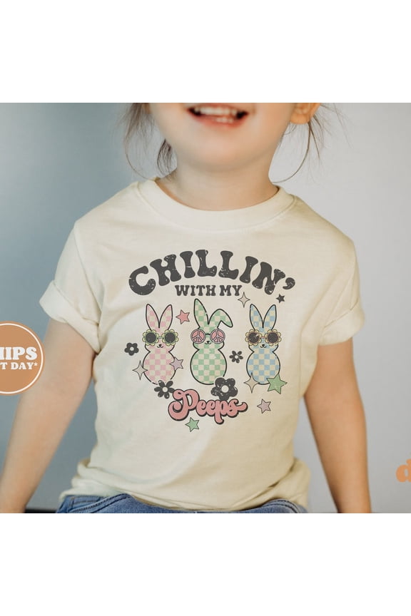 Kids Easter Shirt - Chillin' With My Peeps Kids Retro Tshirt - Easter Retro TODDLER SHORT SLEEVE TEE BELLA CANVAS 3001T