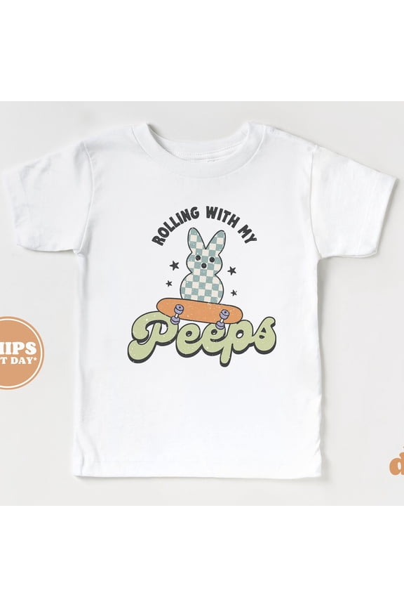 Kids Easter Shirt - Rollin' With My Peeps Kids Retro T-Shirt - Easter Retro TODDLER SHORT SLEEVE TEE BELLA CANVAS 3001T