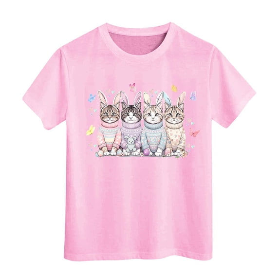 Kids Easter Shirts Classic Comfortable Yellow Egg Bunny Print Summer Easter Tshirt Boys Funny Short Sleeve T-Shirt Clothes Girls Tees Outfit