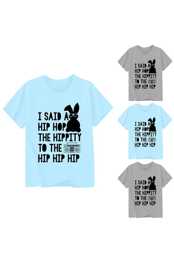 Kids Easter T-Shirts Baby Boys Girls Short Sleeve Shirts Toddler Hop Bunny Egg Tractor Graphic Tees Tops 0-13Y Sky Blue, 4-5 Years