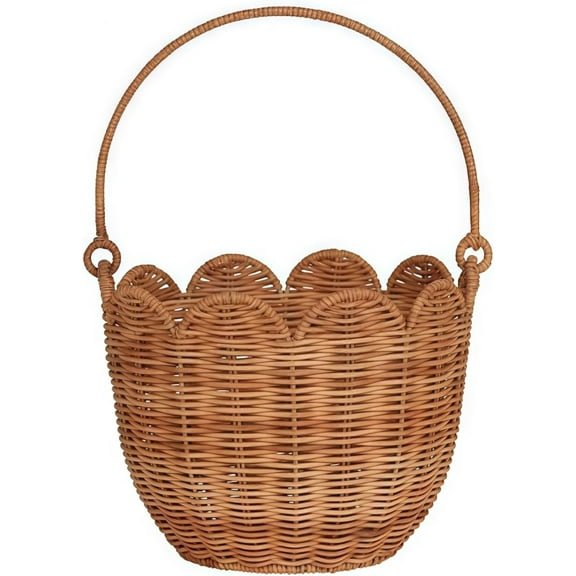 Kids Easter Wicker Baskets:Scalloped Basket, Easter Basket, Creative Flower Shape Picnic Basket, for Candy Egg Bread Flowers Toy Storage, Wicker Easter Basket with Handle (A)