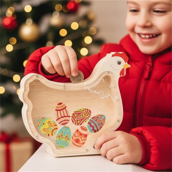 Kids Easter Wooden Money Box Bank for Boys and Girls – Decorative Tabletop Bunny Coin Bank, Room Decor and Treat Storage, Gift