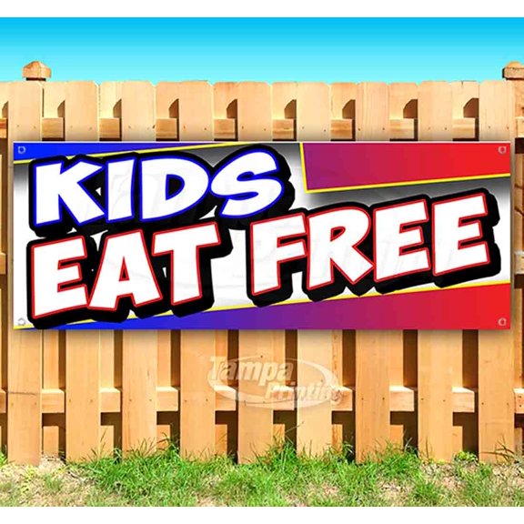 Kids Eat Free 13 oz Vinyl Banner With Metal Grommets