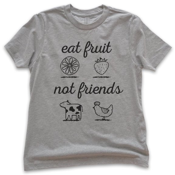 Kids Eat Fruit Not Friends T-Shirt, Youth Kids Boy Girl T-Shirt, Cute Vegan Shirt, Funny Vegan T-shirt, Dark Heather Gray, X-Small