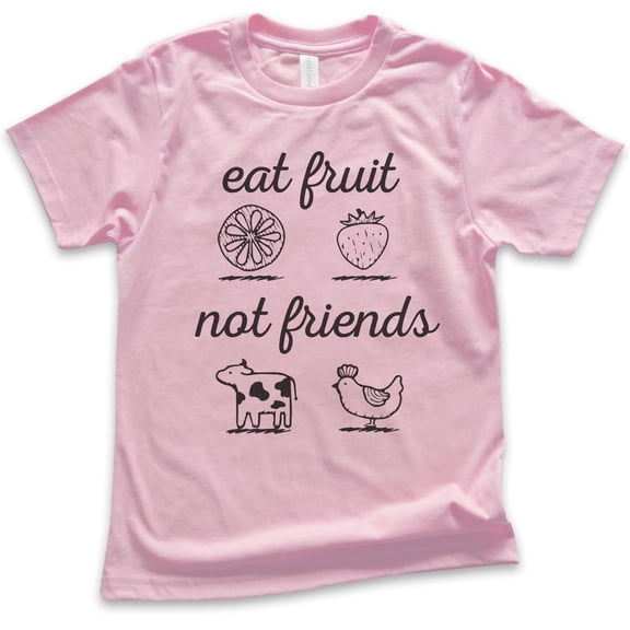 Kids Eat Fruit Not Friends T-Shirt, Youth Kids Boy Girl T-Shirt, Cute Vegan Shirt, Funny Vegan T-shirt, Light Pink, Small