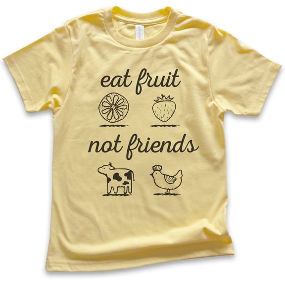 Kids Eat Fruit Not Friends T-Shirt, Youth Kids Boy Girl T-Shirt, Cute Vegan Shirt, Funny Vegan T-shirt, Yellow, X-Large