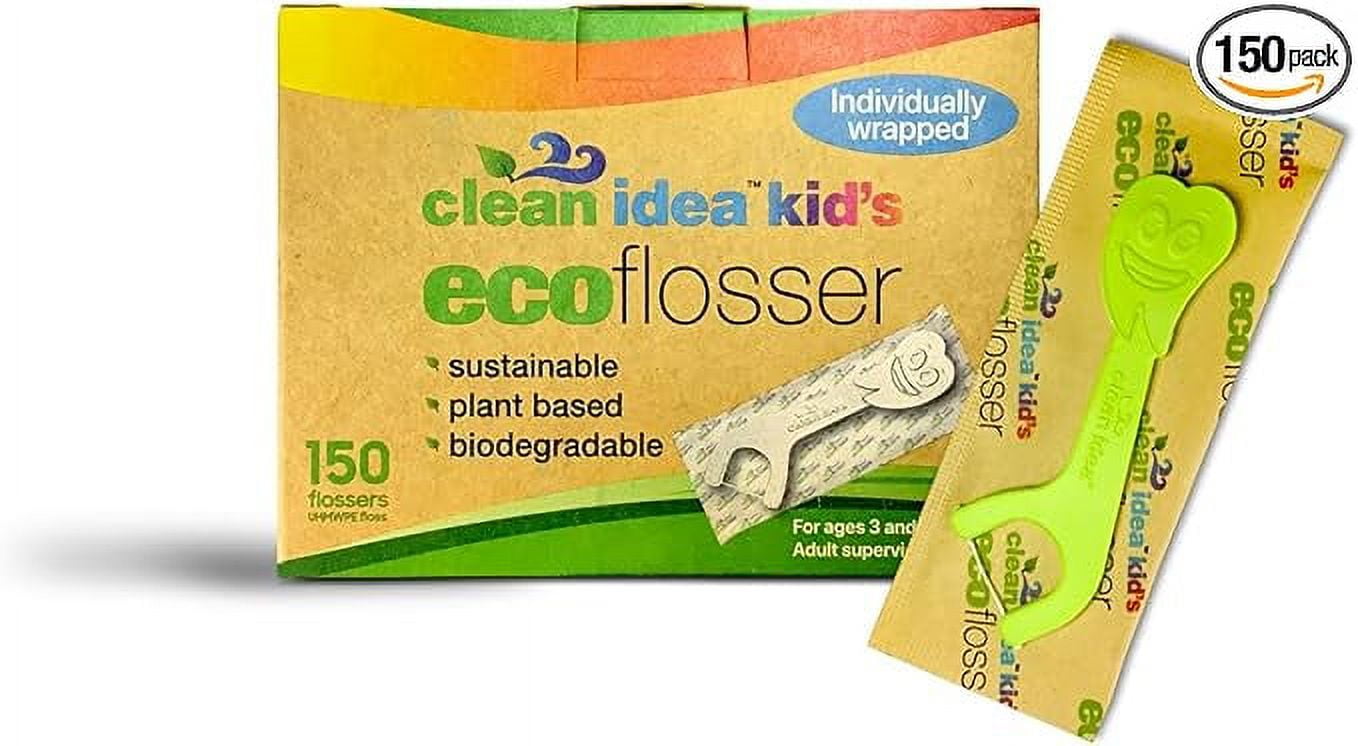 Kids Ecofloss Individually Wrapped - 150 Floss Picks - Flosser for Kids - Individually Packaged Floss Picks