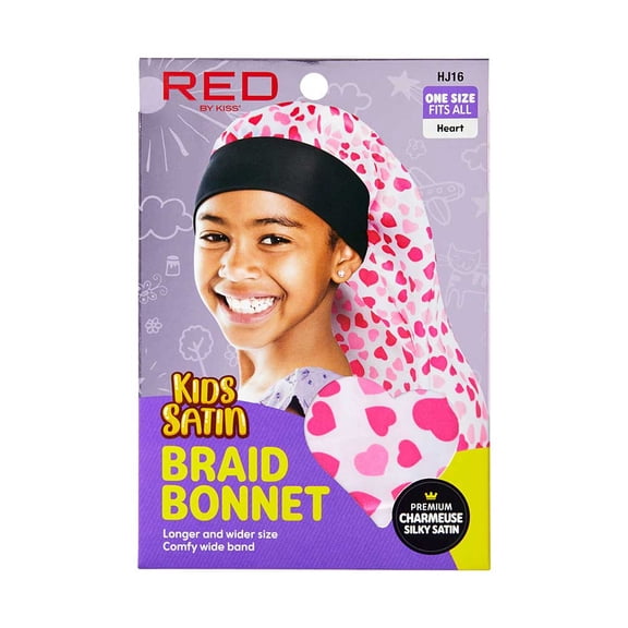 Red by Kiss Kids Edge Satin Braid Bonnet | Protective Sleep Cap – Multiple Styles