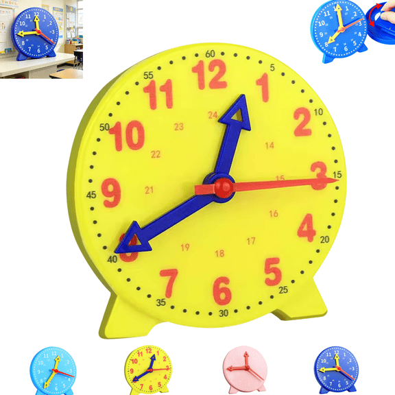 Kids Educational Learning Clock with Movable Hands, 12/24 Hour Time Teaching Clock Toy for Preschool Early Time Cognition, Classroom Home Learning Aid for Children