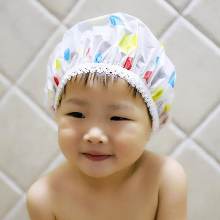 Kids Elastic Band Shower Caps, Adjustable Waterproof Washable