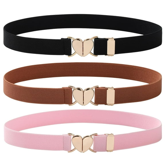 Kids Elastic Belt for Girls - Adjustable Toddler Heart Buckle Stretch Belts for Boys Girls