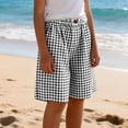 thumbnail image 1 of Kids Elastic Waist Gingham Bermuda Shorts, Boys Girls Soft Plaid Loose Knee Length Shorts for Summer Daily Loungewear Black 110, 1 of 8