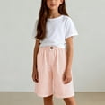 thumbnail image 1 of Kids Elastic Waist Gingham Bermuda Shorts, Boys Girls Soft Plaid Loose Knee Length Shorts for Summer Daily Loungewear Khaki 110, 1 of 7