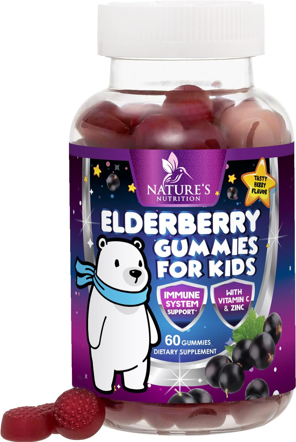 Kids Elderberry Gummies with Vitamin C & Zinc, Daily Immune Support