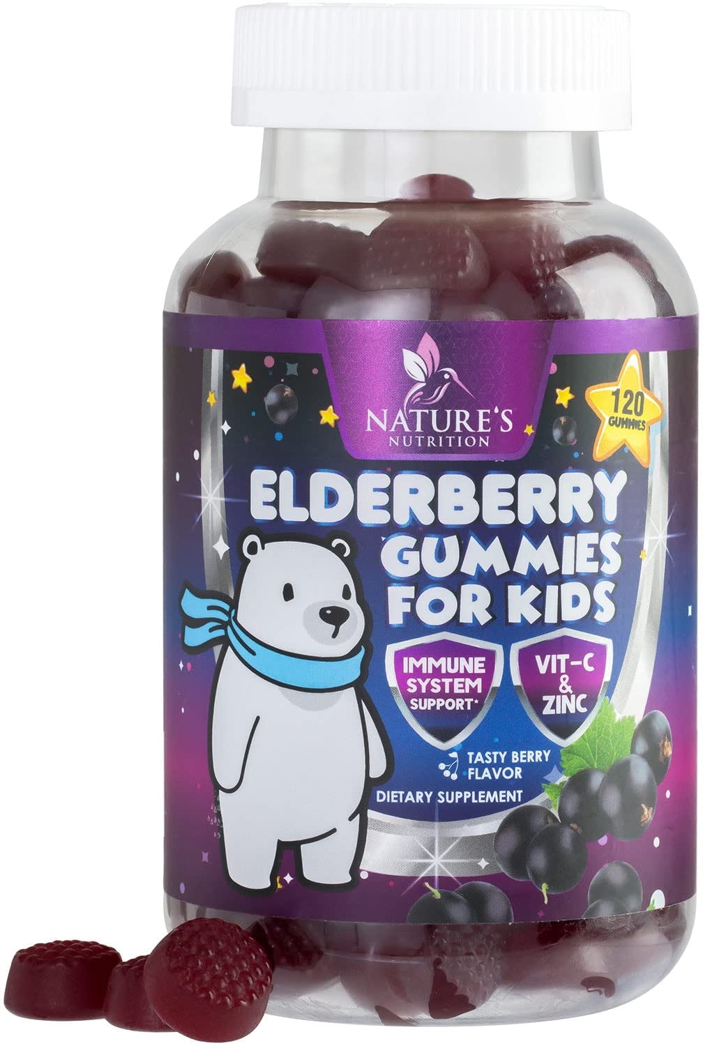 Kids Elderberry Gummies with Vitamin C & Zinc, Daily Immune Support