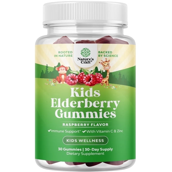 Kids Elderberry Gummies with Zinc and Vitamin C - Delicious Sambucus Black Elderberry Gummies for Kids Immune Support - Daily Immunity Support Vegan Non-GMO Gluten and Gelatin Free - 30 Count