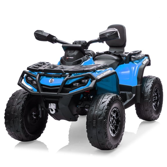 Kids Electric ATV, Licensed Bombardier 4WD Ride-On Quad with 4 x 200W Motors, 2 Seats, LED Headlights, Music, USB Port, Suspension, and 5 MPH Max Speed