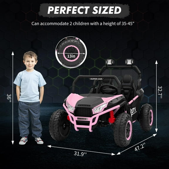 Kids Electric Car, 24V Ride On Car for Kids – Two-Seater UTV with Remote Control, Bluetooth Music, 3 Speed Modes & LED Lights – Spring Suspension, 20" Wide Seat for Boys & Girls Ages 3-5