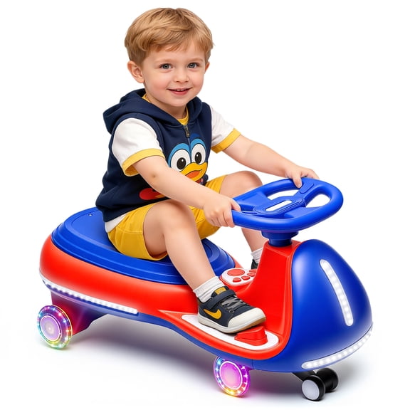 iRerts 12V Electric Wiggle Car with Pedal, Ride on Toy 2 in 1 Swing Car, Ride on Wiggle Car with Flashing PU Wheels, Bluetooth Music, 5MPH Max Speed, Kids Car for Boys Girls Ages 3-8 Gifts, Blue+Red