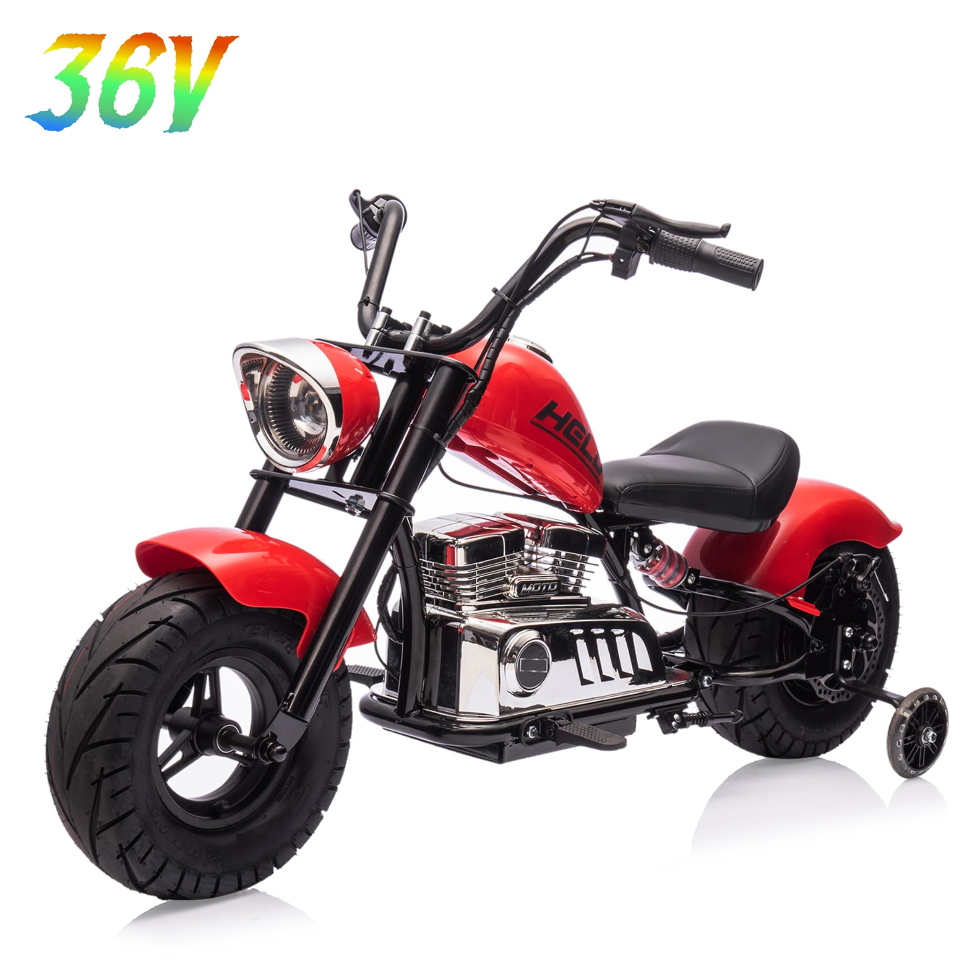 Kids Electric Off-Road Motorcycle, 36V 350W Ride On Electric Motorcycle With Training Wheels, Spring Suspension, Led, Music, White