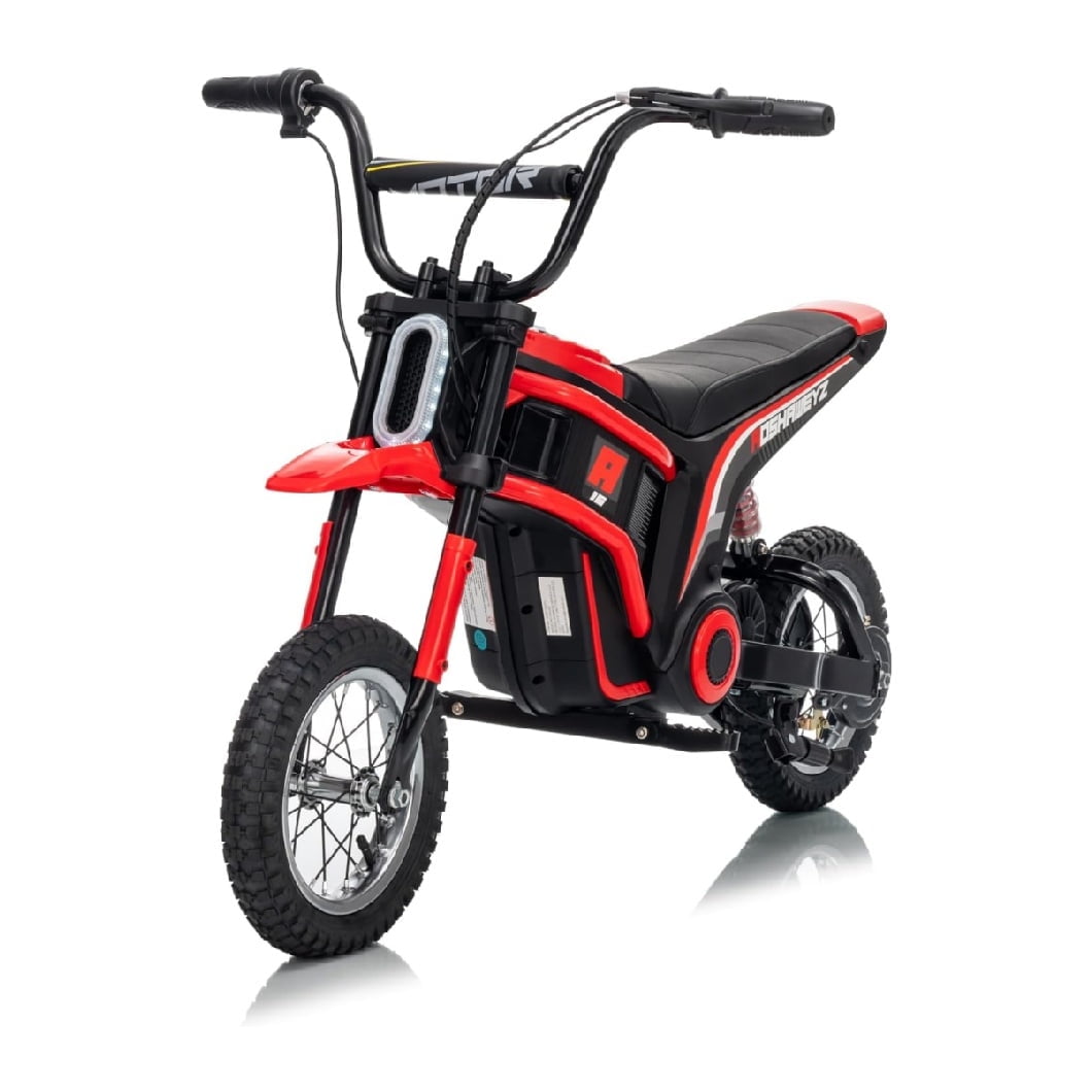 Kids Electric Dirt Bike with LED Safety Lights, 15 MPH Max, 3-Speed Parent Control, 24V Motorcycle, Durable 250W Gear-Safe Motor, Red