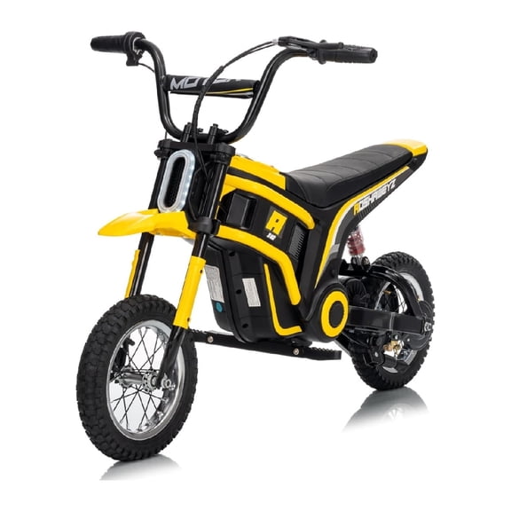Kids Electric Dirt Bike with LED Safety Lights, 15 MPH Max, 3-Speed Parent Control, 24V Motorcycle, Durable 250W Gear-Safe Motor, Yellow