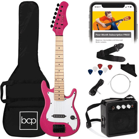 Best Choice Products Walmart Exclusive 30in Kids Electric Guitar Beginner Starter Kit w/ 5W Amplifier, Strap, Case - Walmart Pink