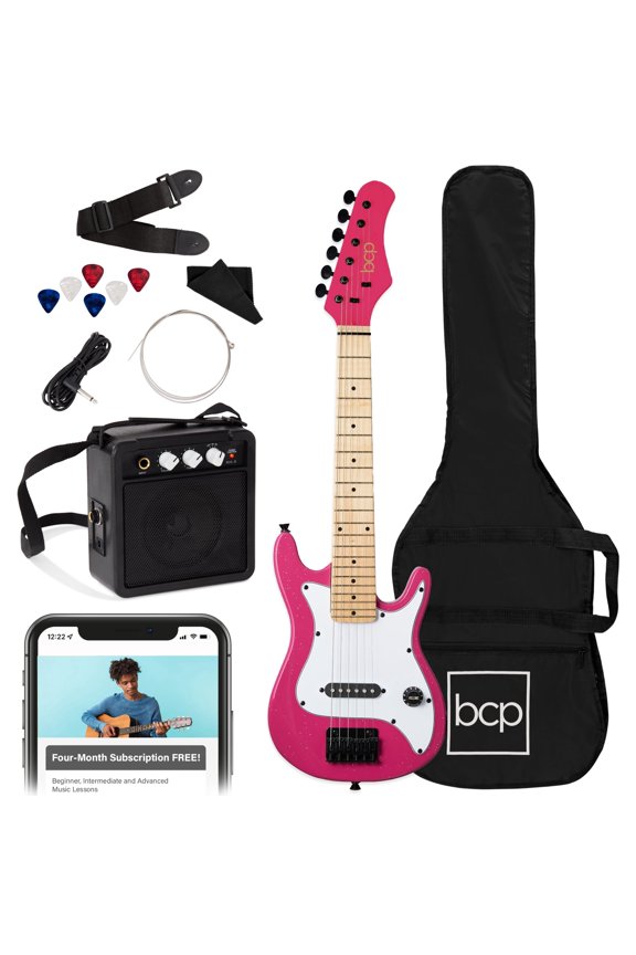 Walmart Exclusive 30in Kids Electric Guitar Beginner Starter Kit w/ 5W Amplifier, Strap, Case - Walmart Pink