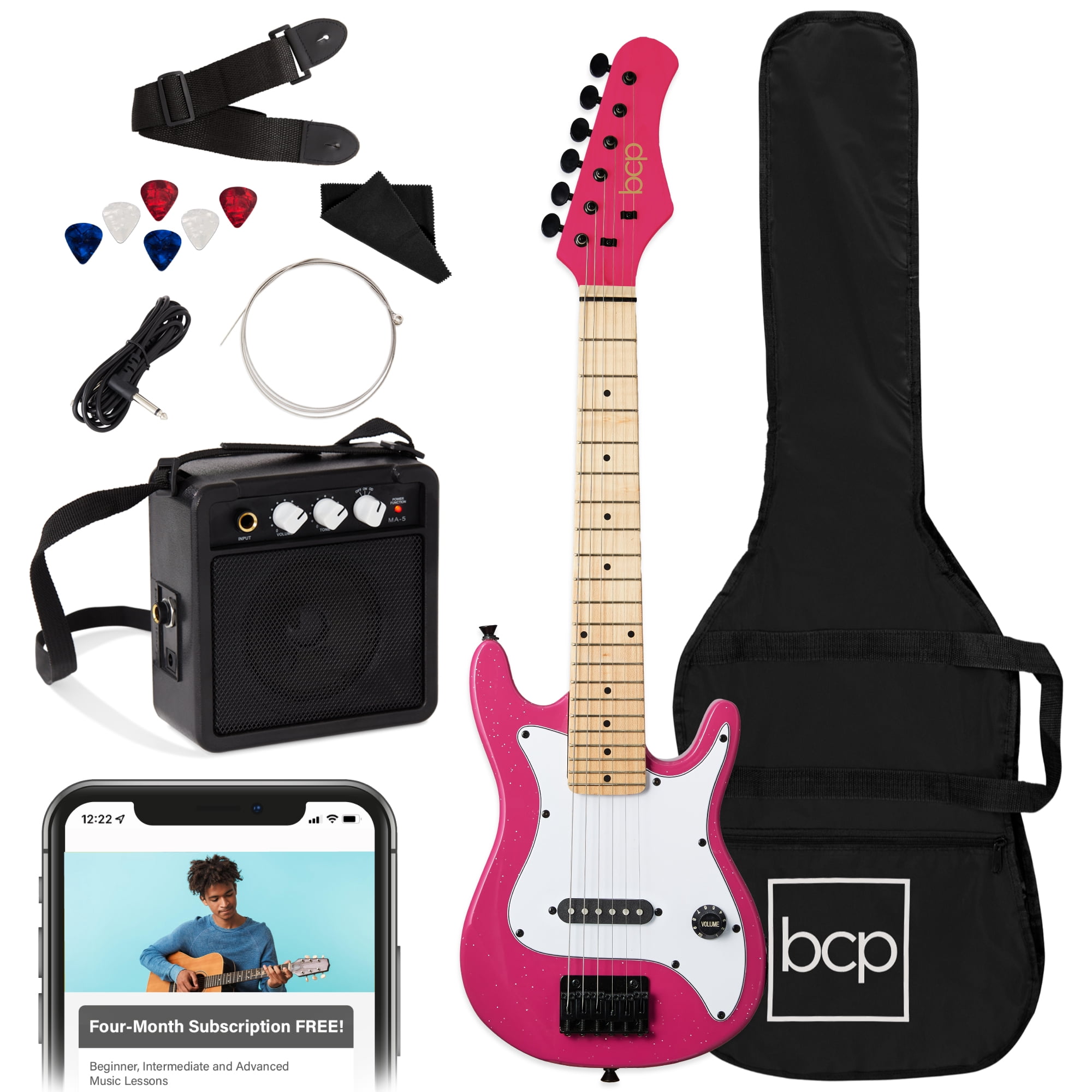 Best Choice Products Walmart Exclusive 30in Kids Electric Guitar Beginner Starter Kit w/ 5W Amplifier, Strap, Case - Walmart Pink