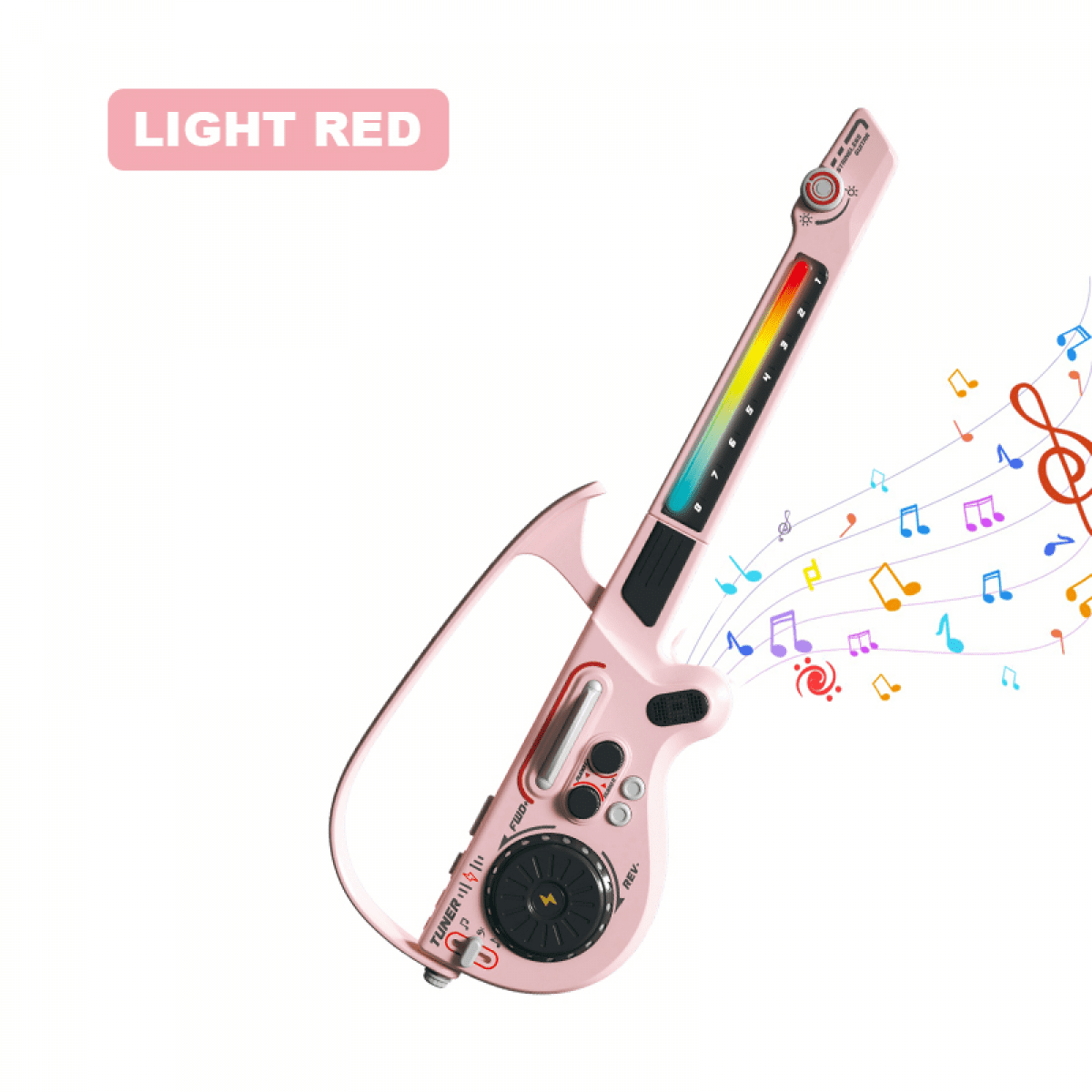 Kids Electric Guitar Playset, Kids Musical Instruments Set with DJ Turntable, Wireless Connect & Lights for Boys Girls Birthday Christmas Gifts(Light red)