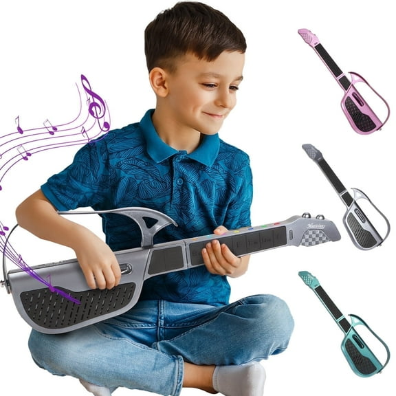ToyM Kids Guitar Stringless, Foldable Toddlers Toy Guitar, Three Tones Switchable, Ten Hour Playtime, Rechargeable,Learn to Play Guitar for a 3 4 5 6 Year Old Boys Girls Gifts(Black)
