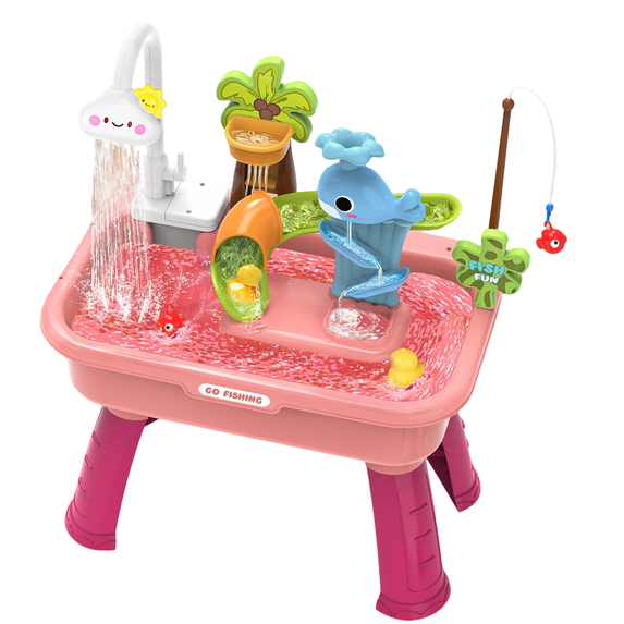 Kids Electric Running Water Table, Pretend Kitchen Play Set with Water Circulation Design, Interactive Cooking Toy for Ages 3-8, Indoor Outdoor Backyard Play Option