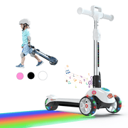 Kids Electric Scooter  - 3.5-Inch LED Wheels, 5 MPH, 110LB Capacity, Foldable & Portable, 1H Ride Time, UL Certified Battery | Holiday Gift for Girls & Boys  Ages 3-12, White