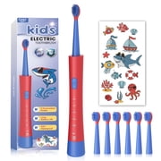 JTF Kids Electric Toothbrush with 6 Brush Heads, 5 Modes Sonic Electric Toothbrush, IPX7 Waterproof, Rechargeable Power Toothbrush for Home School Travel with Stickers for Girls and Boys