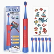 Kids Electric Toothbrush Ages 3-12, 18000 VPM Sonic Power Kids Tooth Brush with 6 Extra-Soft Brush Heads, 5 Modes, IPX7 Waterproof, USB-C Rechargeable with DIY Stickers for Girls Boys
